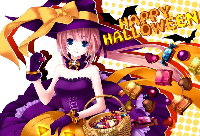 Anime Girl in Witch Costume — Purple, Festive, Night