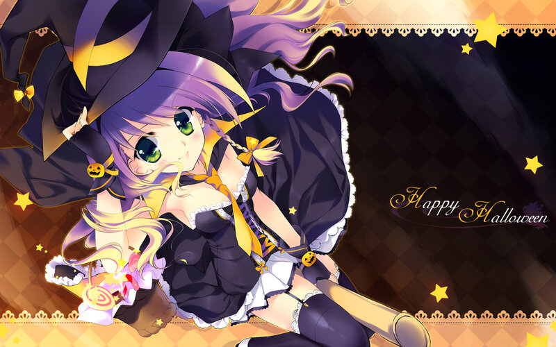 Anime Girl in Witch Costume — Purple, Festive, Night, Witch Hat