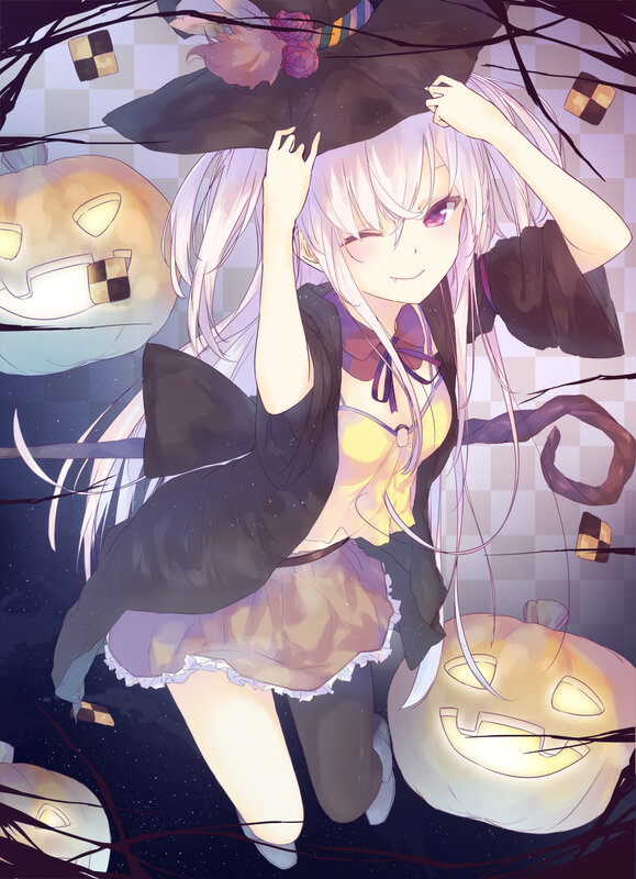 Anime Girl in Witch Costume — Purple, Playful, Night