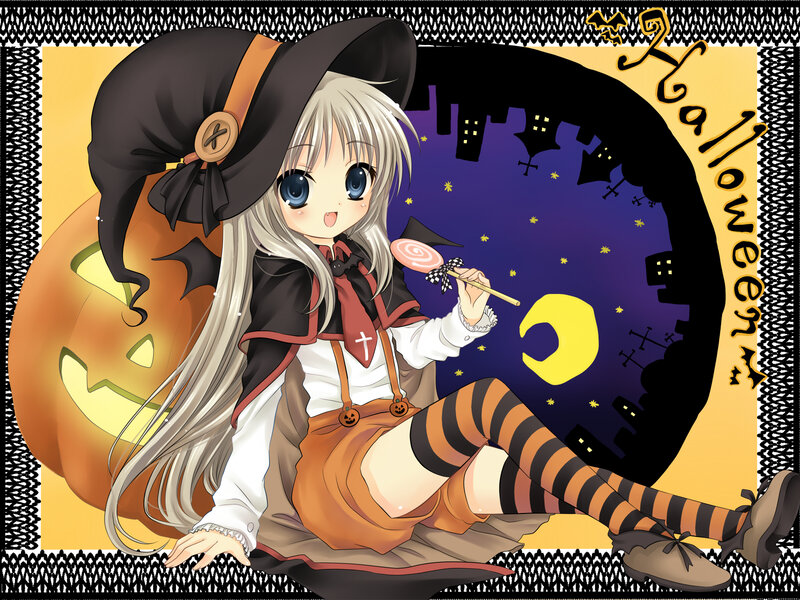 Anime Girl in Witch Costume — Yellow, Festive, Night