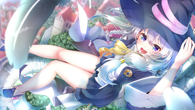 Anime Girl in Witch Outfit — Blue, Playful, Afternoon