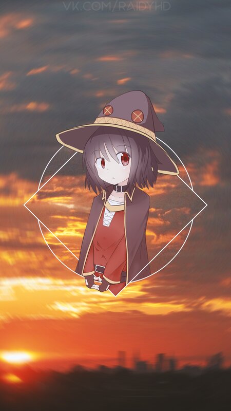 Anime Girl in Wizard Hat — Orange, Dramatic