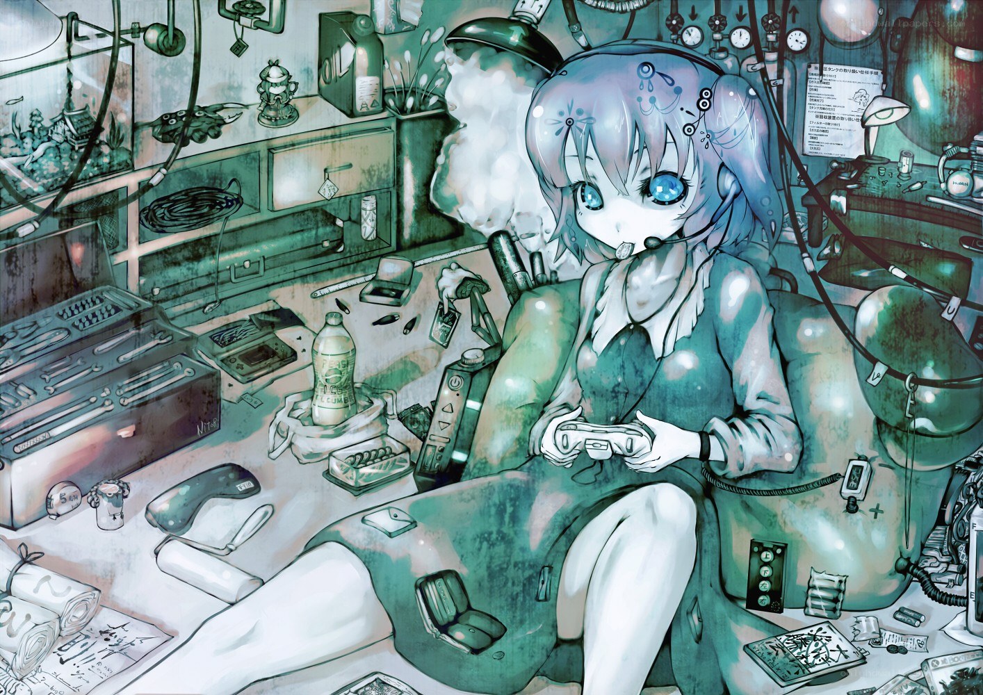 anime girl in workshop