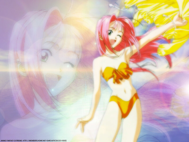 Anime girl in yellow bikini