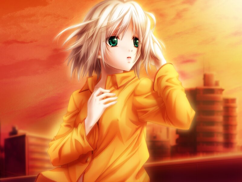 anime girl in yellow coat