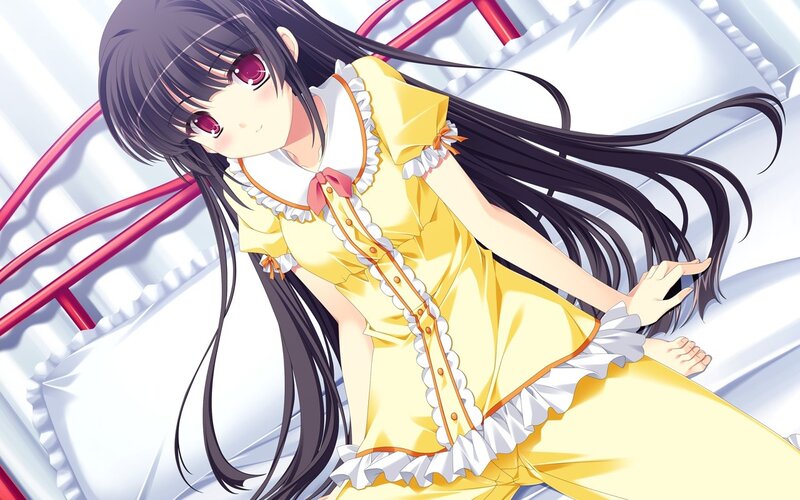 Anime Girl in Yellow Dress — Calm, Bed