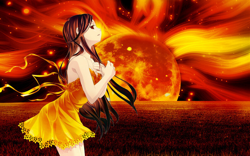 Anime Girl in Yellow Dress — Orange, Dramatic