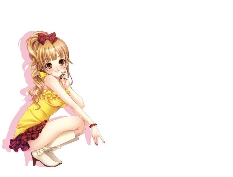 Anime Girl in Yellow Dress — Playful, Bow