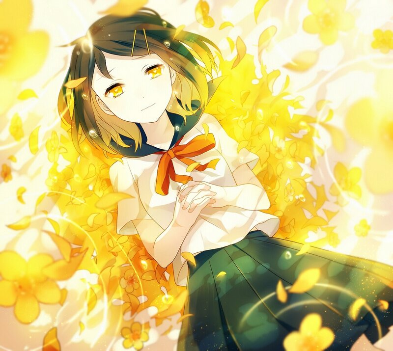 Anime Girl in Yellow Flowers