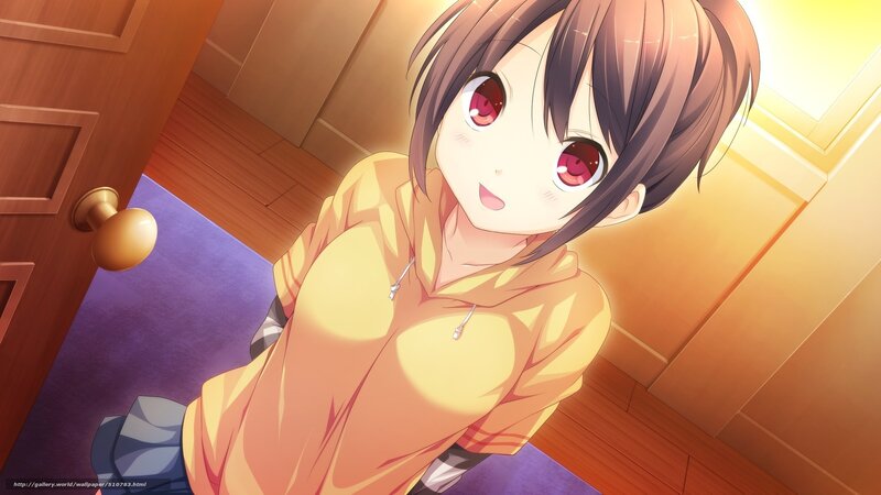 Anime Girl in Yellow Hoodie — Warm, Afternoon, Door