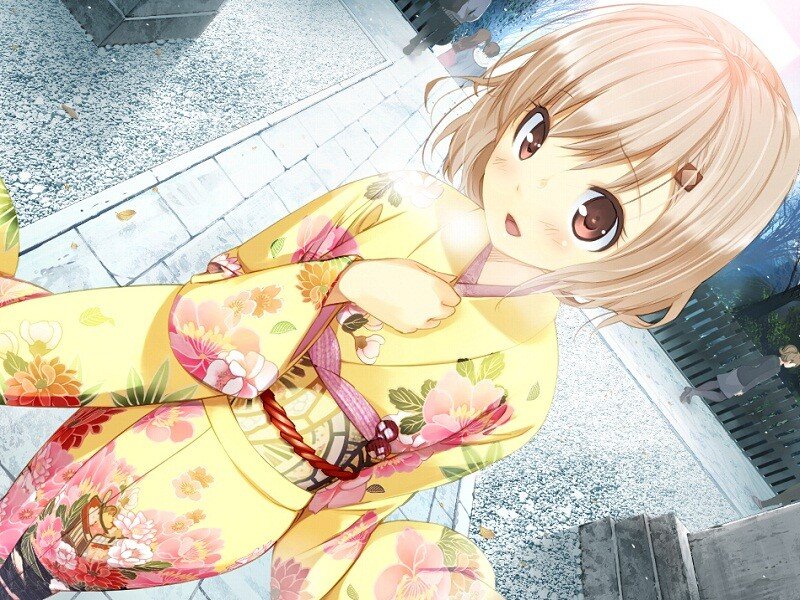 anime girl in yellow kimono