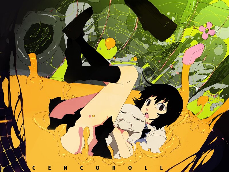Anime girl in yellow liquid