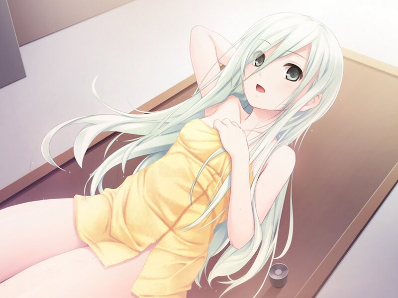 anime girl in yellow towel