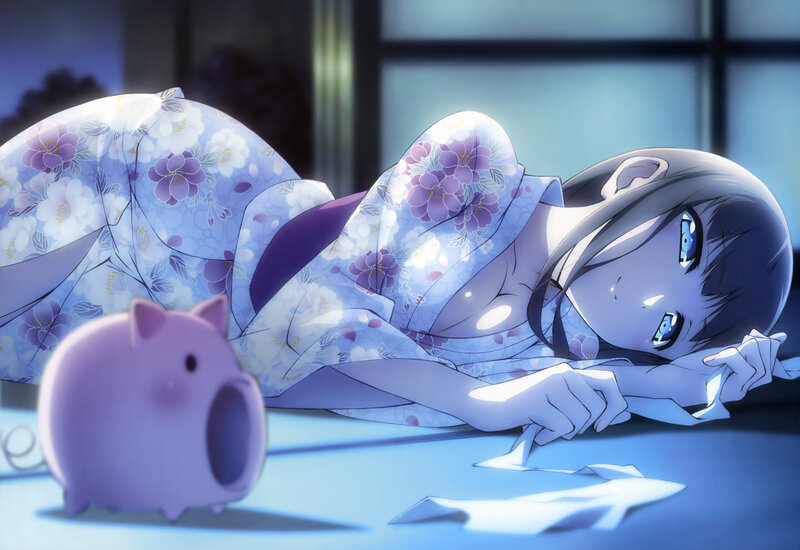 Anime Girl in Yukata — Blue, Calm