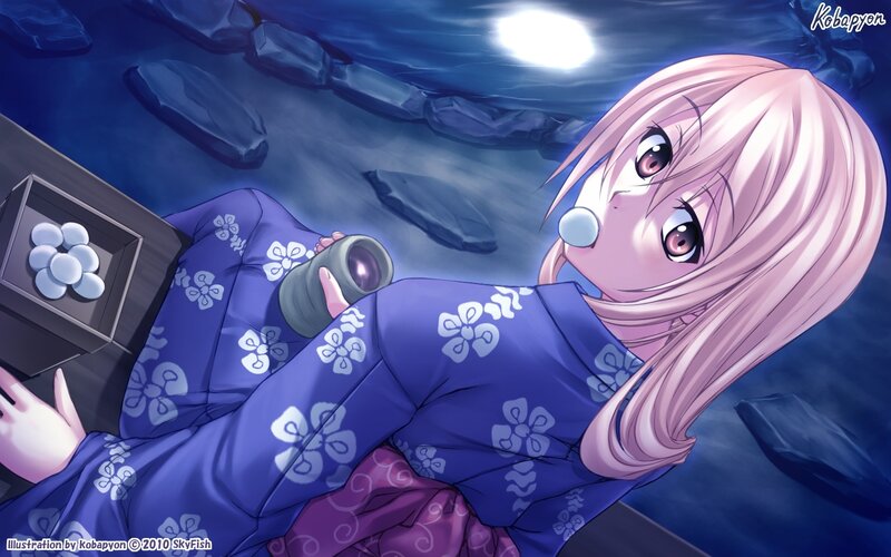 anime girl in yukata by moonlight