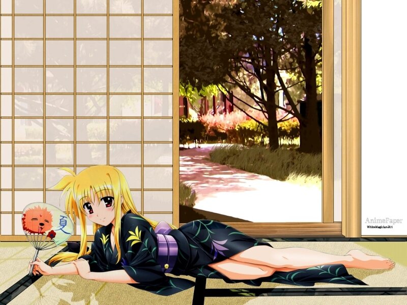 Anime girl in yukata by window