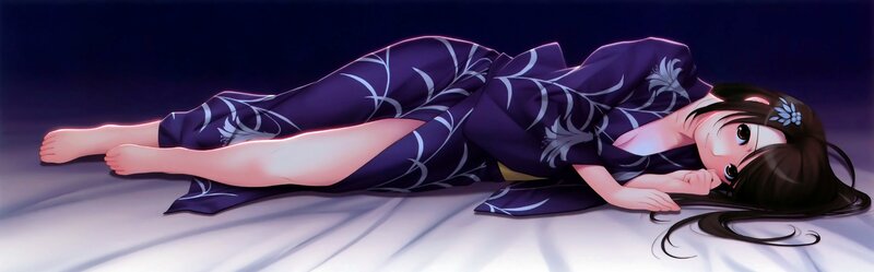 Anime Girl in Yukata — Purple, Calm, Night
