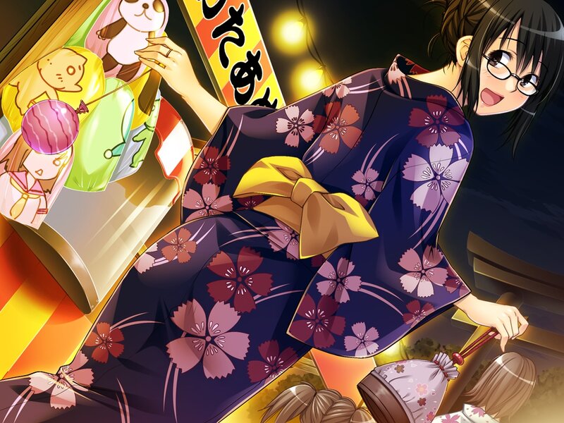 Anime Girl in Yukata — Purple, Festive, Night