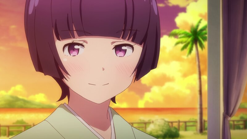 Anime Girl in Yukata — Purple, Serene, Sunset