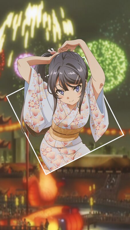 Anime Girl in Yukata — White, Festive