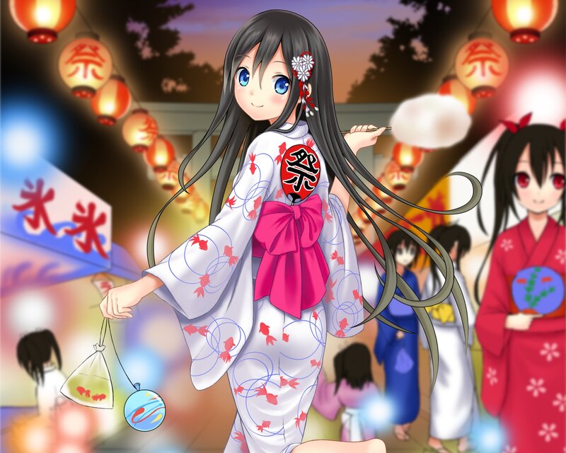 Anime Girl in Yukata — White