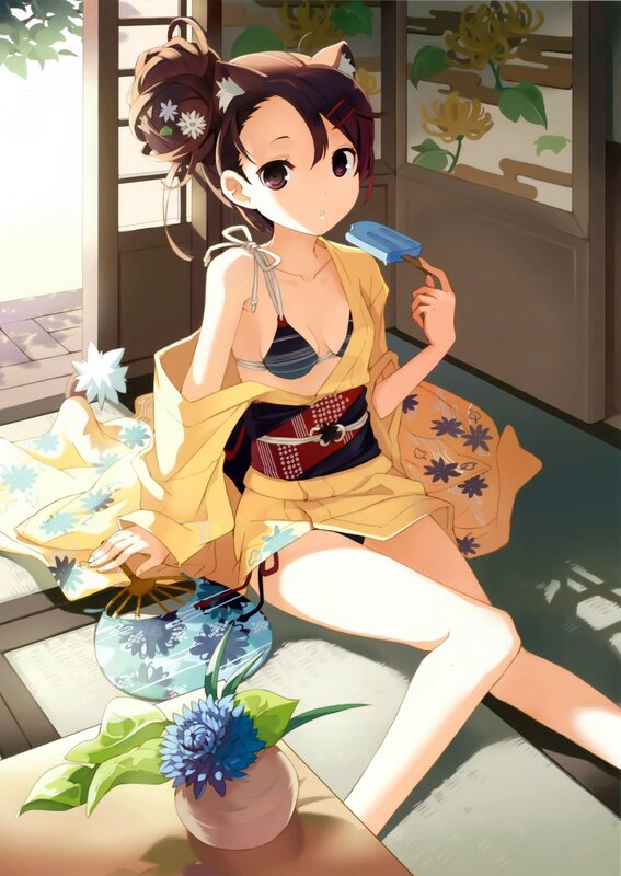 Anime girl in yukata with popsicle