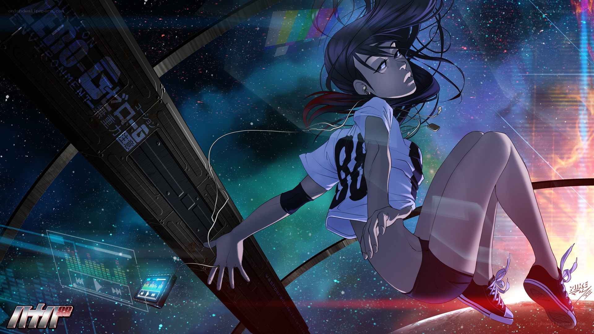 anime girl in zero gravity