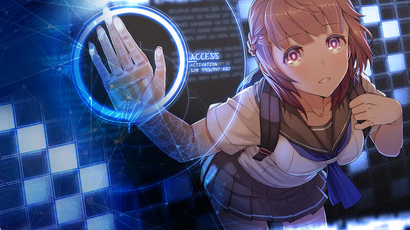 Anime Girl Interacting with Interface
