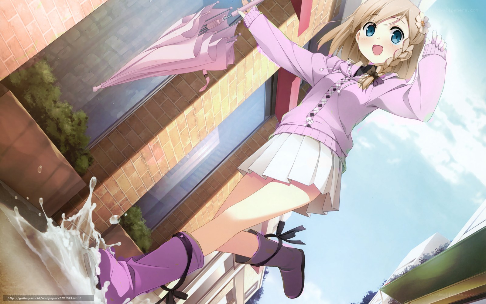 Anime girl jumping in a puddle