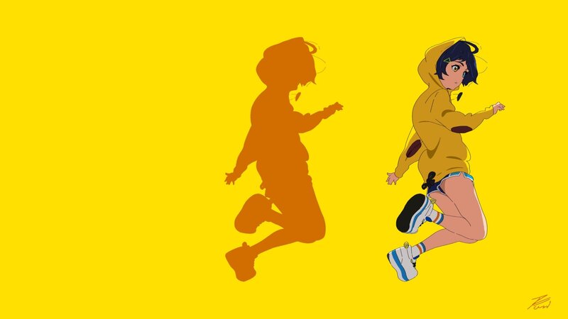 Anime Girl Jumping — Yellow, Dynamic