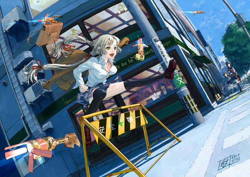 Anime Girl Kicking — Blue, Dynamic