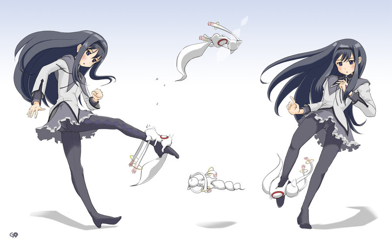 Anime Girl Kicking Creatures