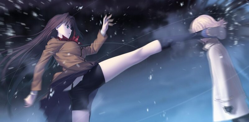 anime girl kicking opponent