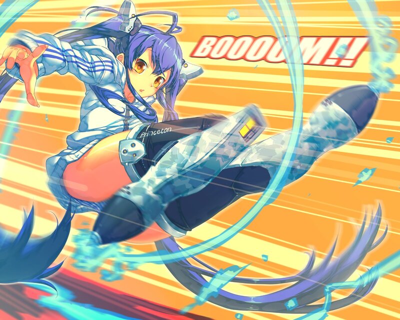 Anime Girl Kicking — Orange, Dynamic, Action