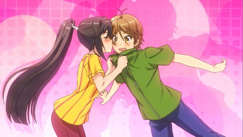 Anime Girl Kissing Boy — Pink