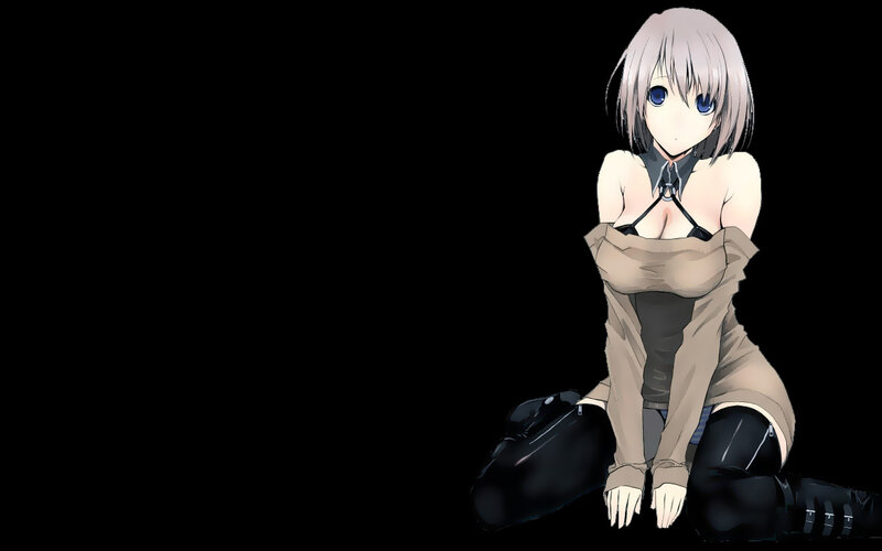 Anime Girl Kneeling — Black, Neutral