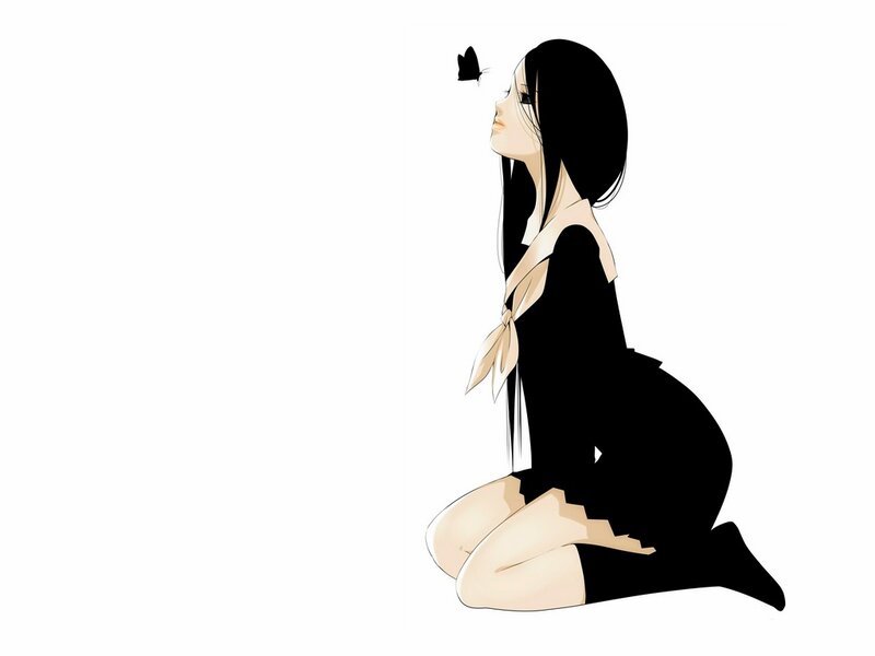Anime Girl Kneeling — Black
