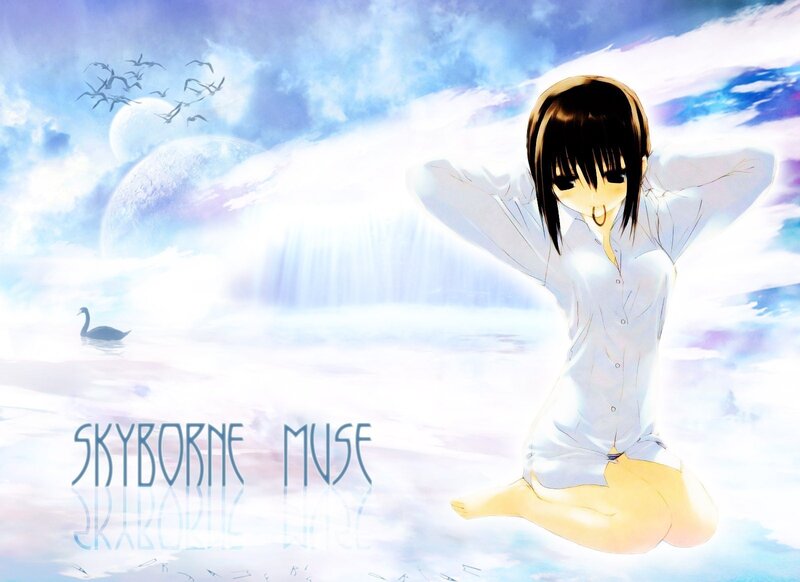 Anime Girl Kneeling — Blue, Serene