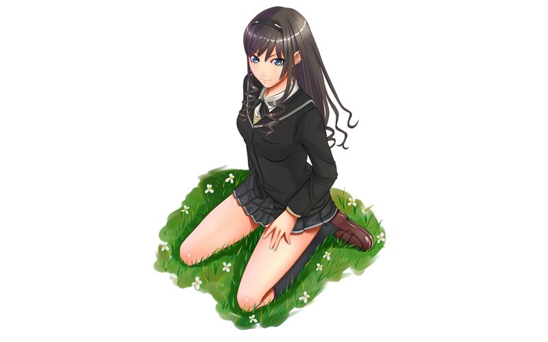 Anime Girl Kneeling — Green