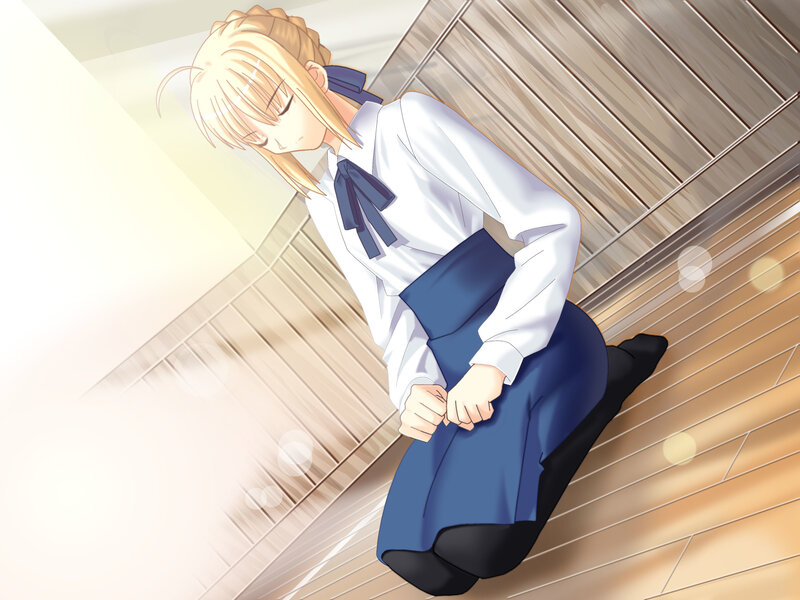 anime girl kneeling on floor
