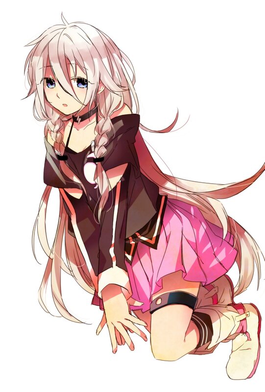 Anime Girl Kneeling — Pink, Calm, Long Hair