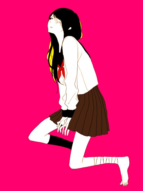 Anime Girl Kneeling — Pink, Dramatic