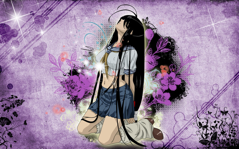 Anime Girl Kneeling — Purple