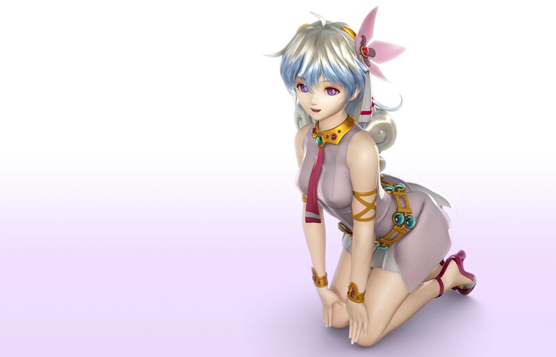 Anime Girl Kneeling — White, Calm, 3d Render
