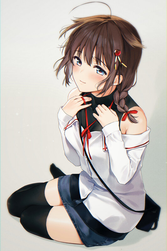 Anime Girl Kneeling — White, Calm, Digital Art