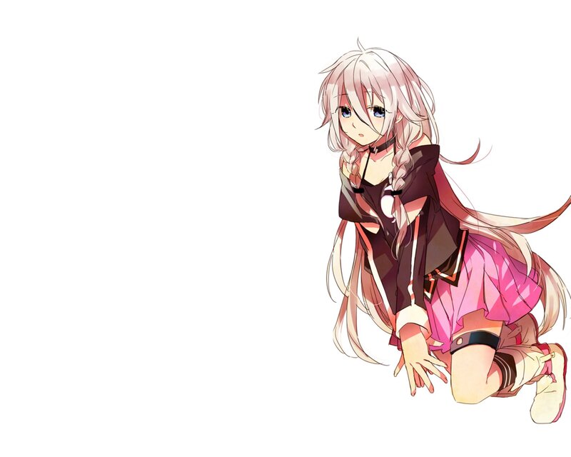 Anime Girl Kneeling — White, Calm, Long Hair