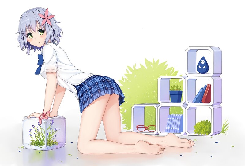 Anime Girl Kneeling — White, Calm