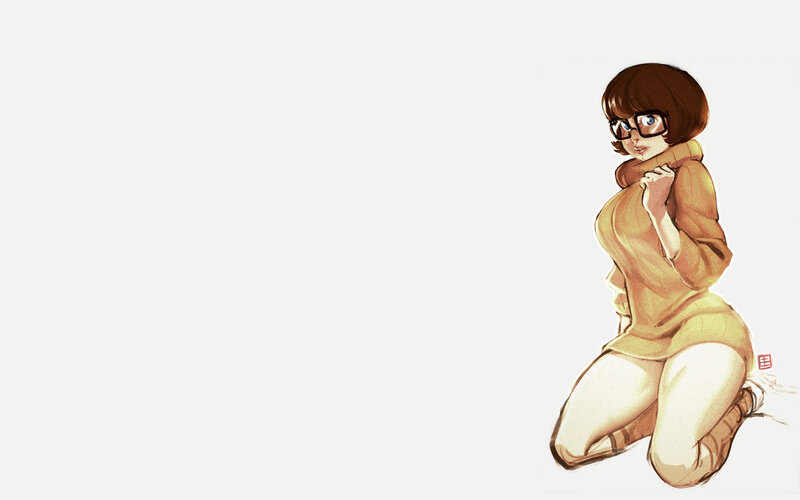 Anime Girl Kneeling — White, Neutral