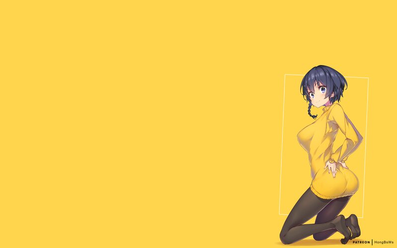 Anime Girl Kneeling — Yellow