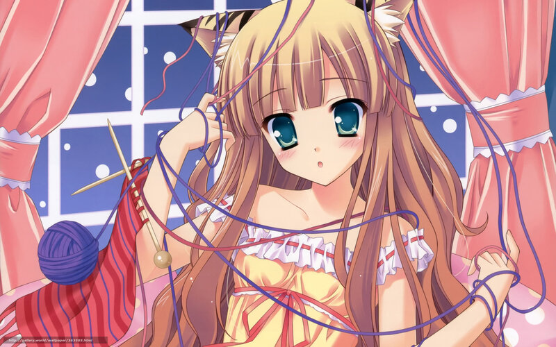 anime girl knitting